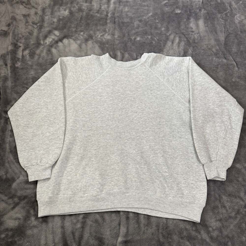 Vintage 90s Hanes Blank Grey Raglan Crewneck Sweatshirt XL Made in USA